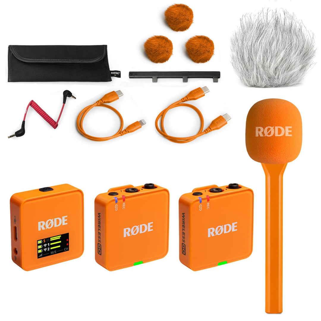 Rode Wireless GO Gen 3 Drahtloses 2-Kanal Mikrofon-Funksystem Orange mit Interview GO Handadapter Or