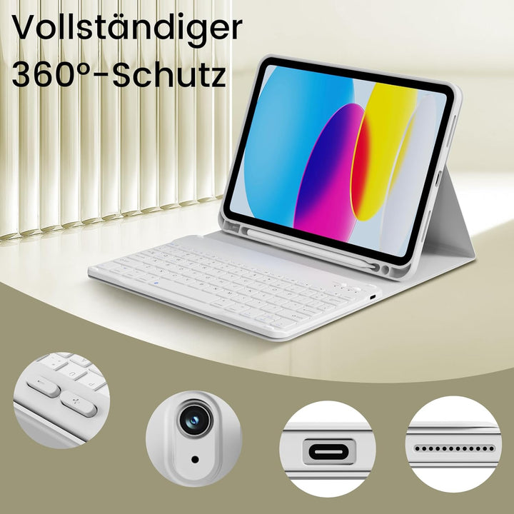 Hülle mit Tastatur für iPad A16 11 Generation 2025 (11 Zoll), iPad 10 Generation 2022 (10.9 Zoll) mi