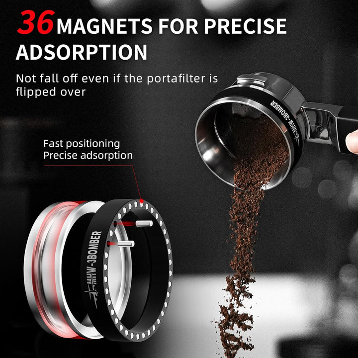 MHW-3BOMBER YU Series 58mm Dosing Funnel, Espressoring mit 36 Magneten, Aussennut-Design, Rutschfest