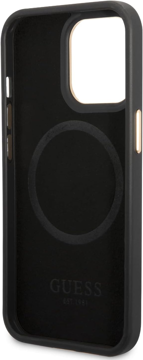 GUESS GUHMP13LSAPSTK Hülle für iPhone 13 Pro / 13 6,1" Schwarz hardcase Peony Logo Plate