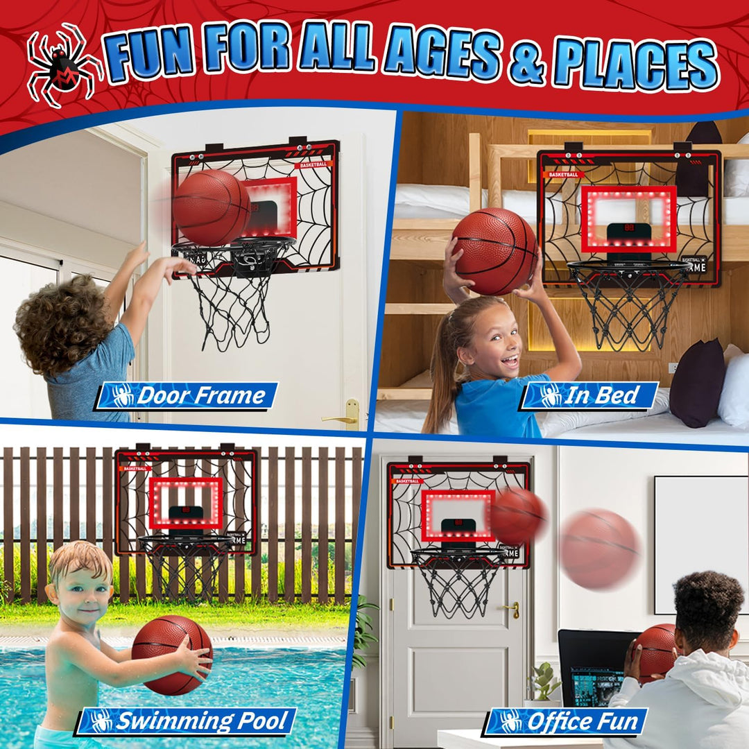 Basketballkorb Indoor Kinder, LED-Licht Mini Basketballkorb mit 3 Bällen &amp; Elektronische Anzeigetafe