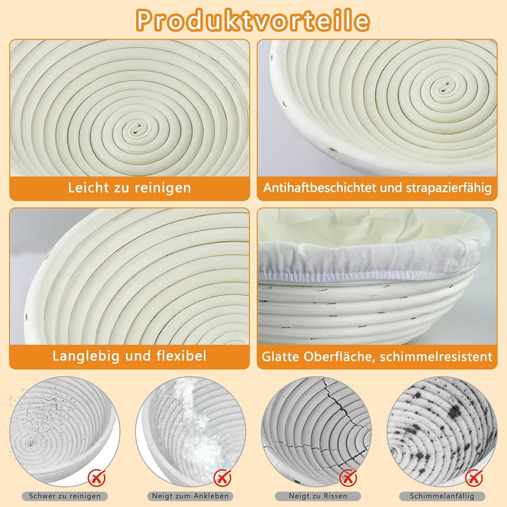 Sauerteig Starter Set mit Gärkorb, Gärglas und Brotbackzubehör | Brotbackset Mit Gärkörbchen 23CM mi