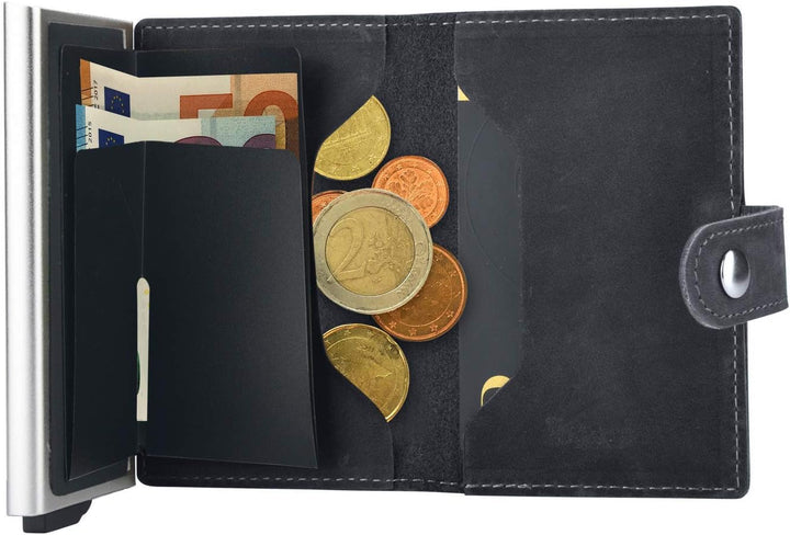 mogdi Mini Black Premium Herren Portmonee RFID Schutz Kartenetui Business Geldbörse feinstes A++ Ech