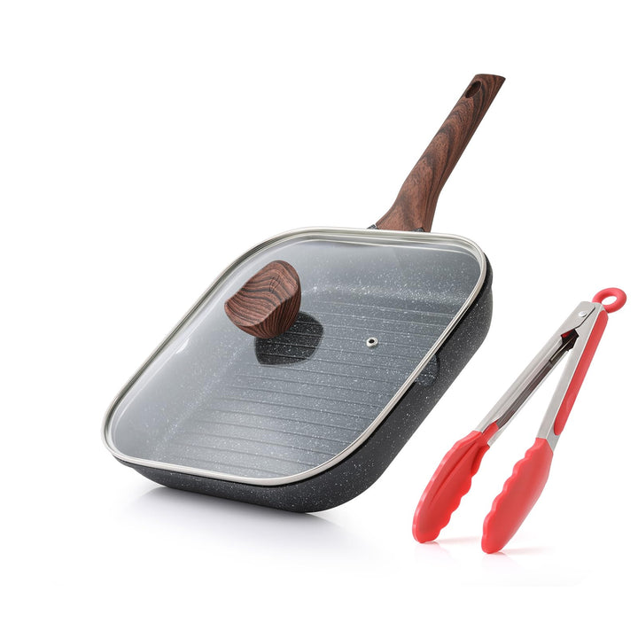 Kordisen Grillpfanne Induktion 24 cm mit Deckel – Grillpfanne mit Ausguss & Steakpfanne quadratisch,