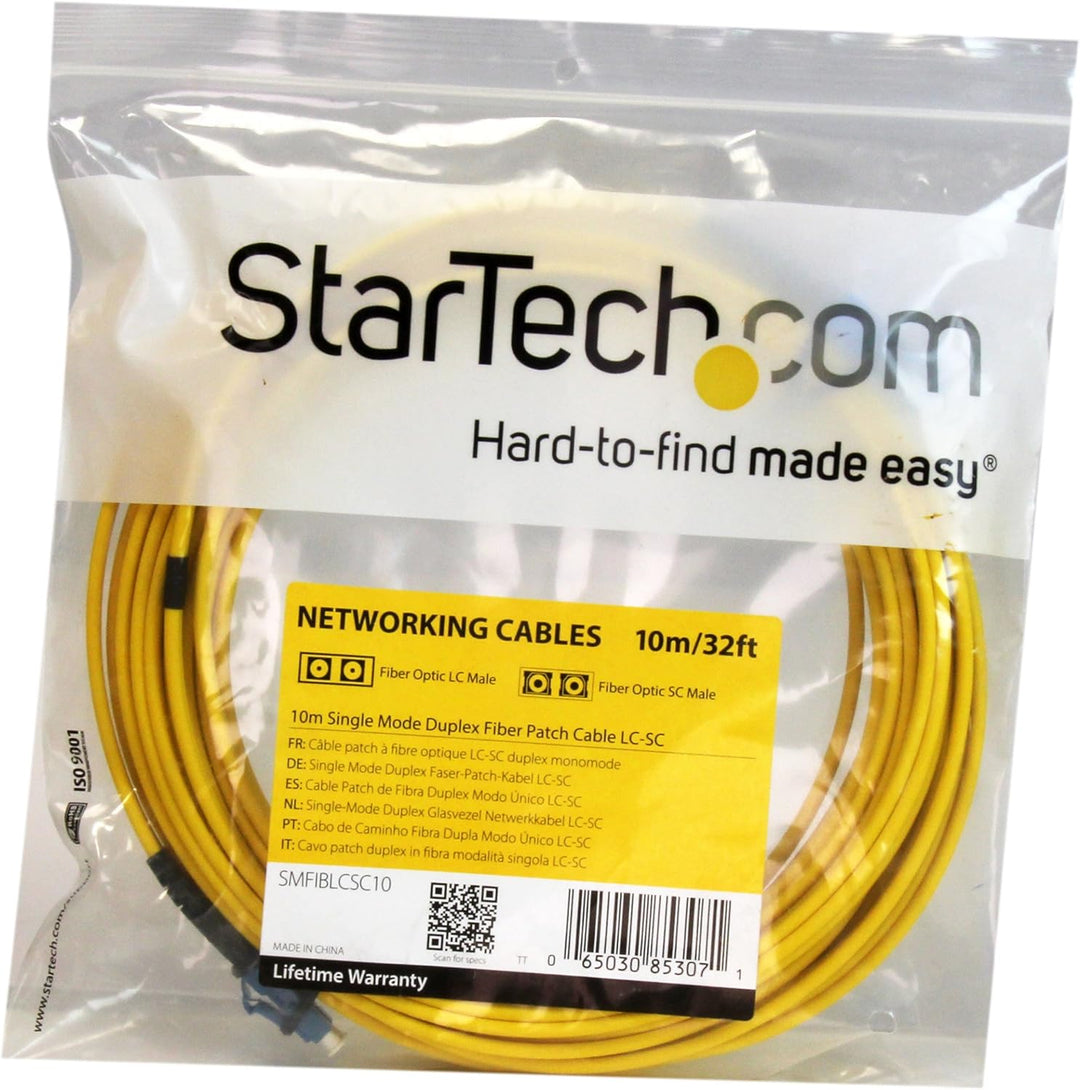 StarTech.com 10m Single Mode 9/125 Duplex LSZH LC auf SC OS1 LWL / Glasfaser-Netzwerkkabel, Gelb 30