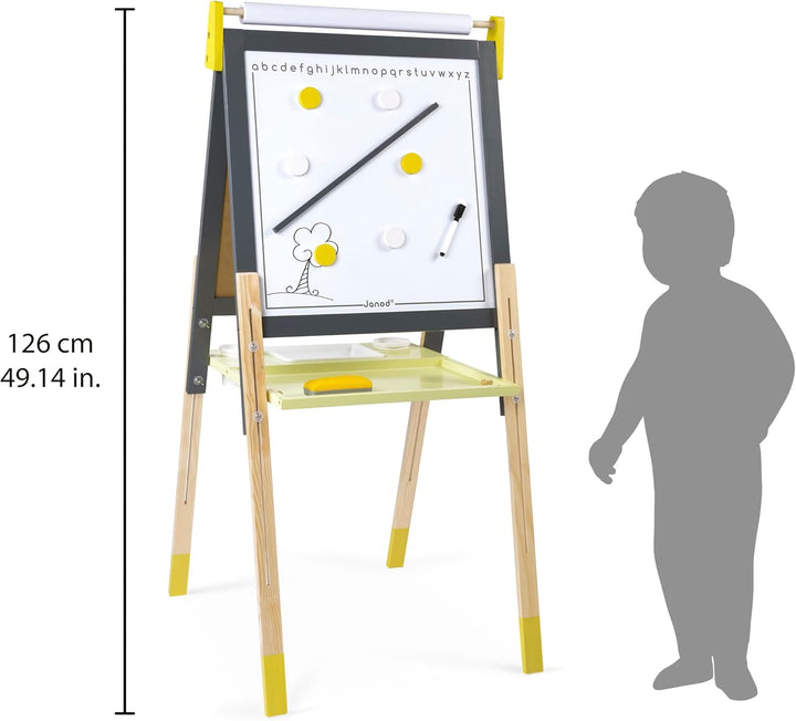 Janod - Beidseitig nutzbare Tafel aus Holz Taupe und Grün - Skalierbar, höhenverstellbar - Magnetisc
