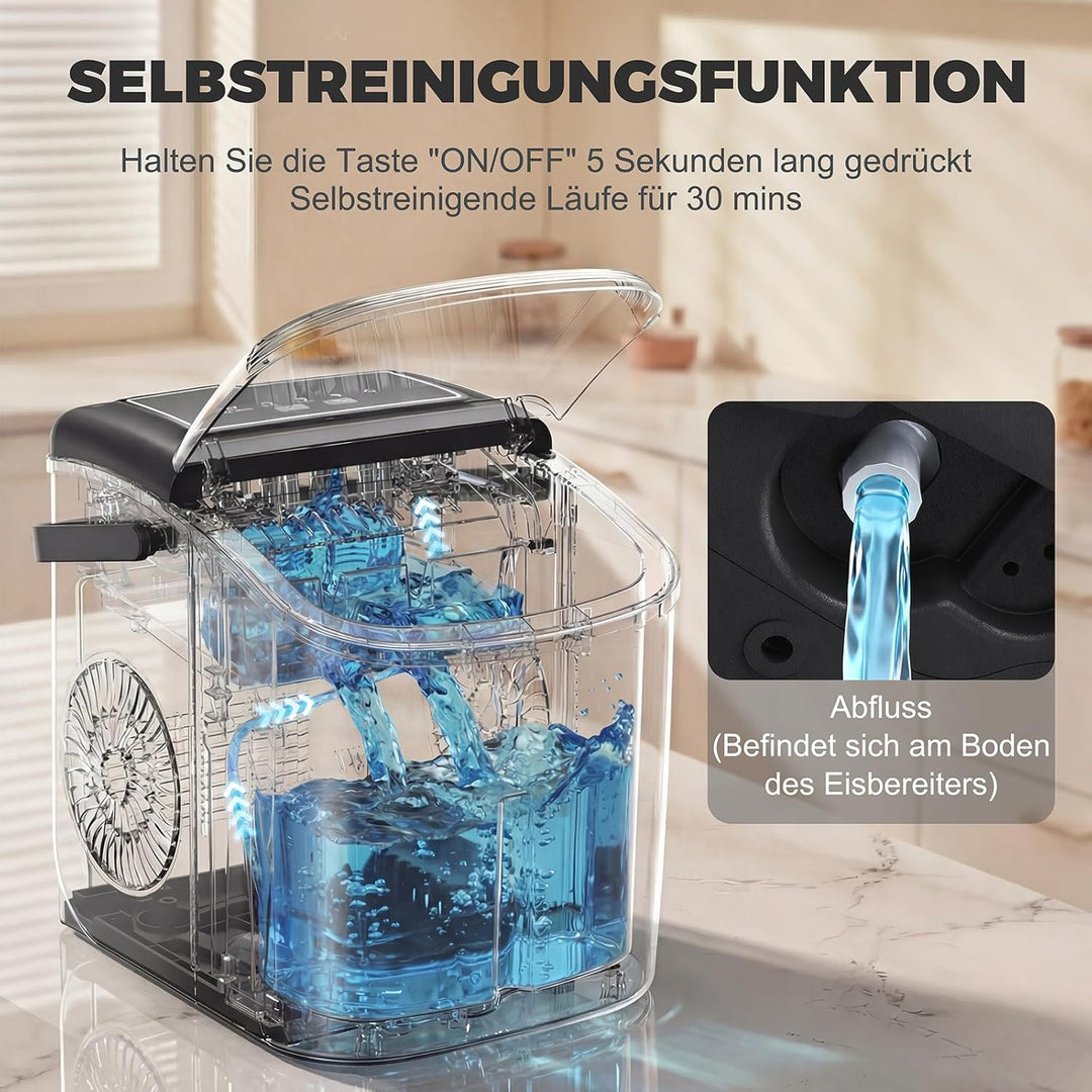 Eiswürfelmaschine Kleine 9 Eiswürfel in 6 Min,12kg/Tag - Selbstreinigende Eiswürfelmaschine, 2 Eiswü
