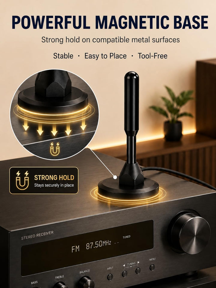 Superbat FM UKW Radio Antenne mit Magnetfuss & 3m Verlängerungskabel | F-Stecker + 3 Adapter | Kompa