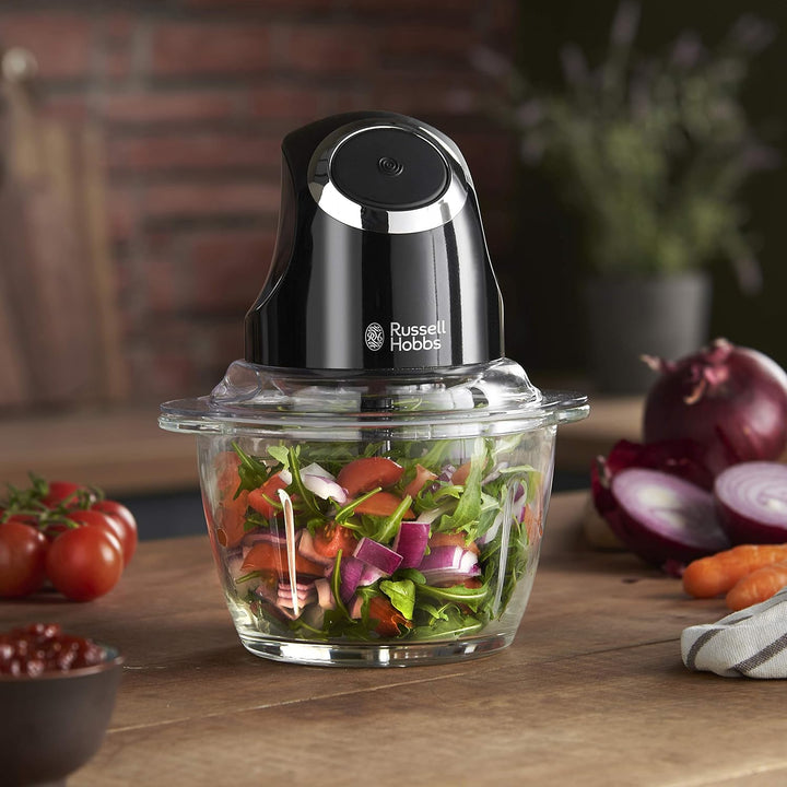 Russell Hobbs Zerkleinerer elektrisch Mini [Glasbehälter inkl. Aufbewahrungsdeckel] Matt Schwarz (50