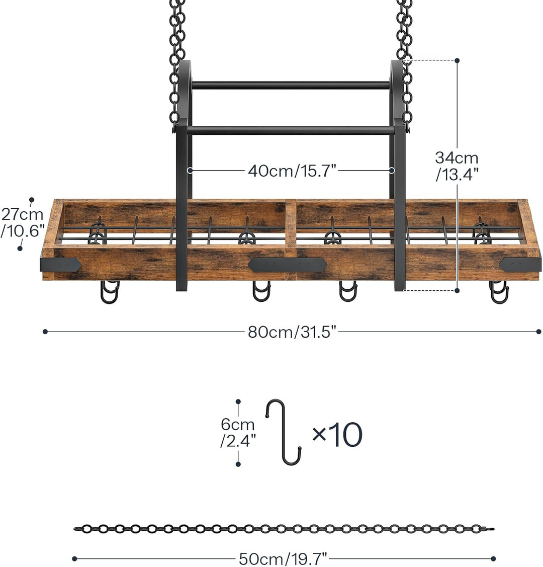HOOBRO Topfdeckelhalter, hängendes Topfregal, Küchenregal mit 10 S-Haken, Deckenmontiertes Topf Orga