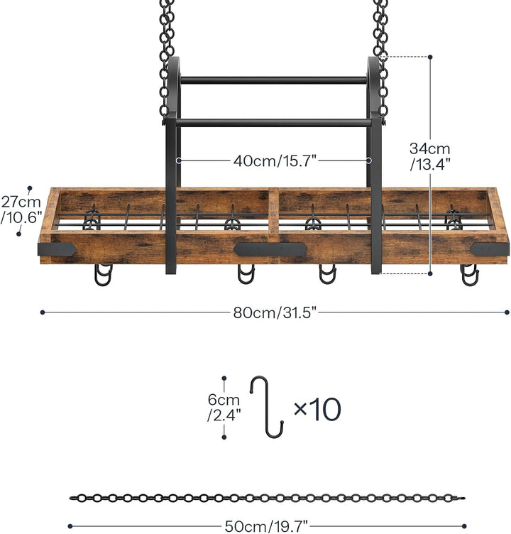 HOOBRO Topfdeckelhalter, hängendes Topfregal, Küchenregal mit 10 S-Haken, Deckenmontiertes Topf Orga