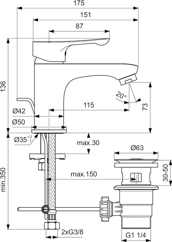 Ideal Standard BC486AA Alpha Waschtischarmatur, Chrom