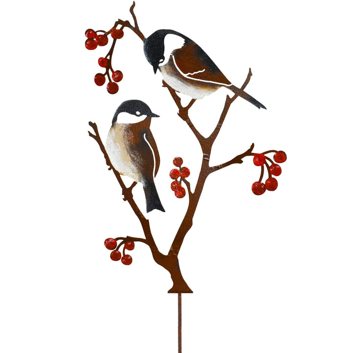 Vogel Gartenstecker 60 cm Hoch Bemalte Vogel Gartendeko für Draussen, Metall Meisen und Beeren Outdo