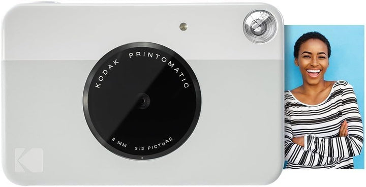 Kodak Printomatic Sofortbildkamera (Grau) Paket + Zinkpapier (20 Blätter) Etui + Fotoalbum + Hängera