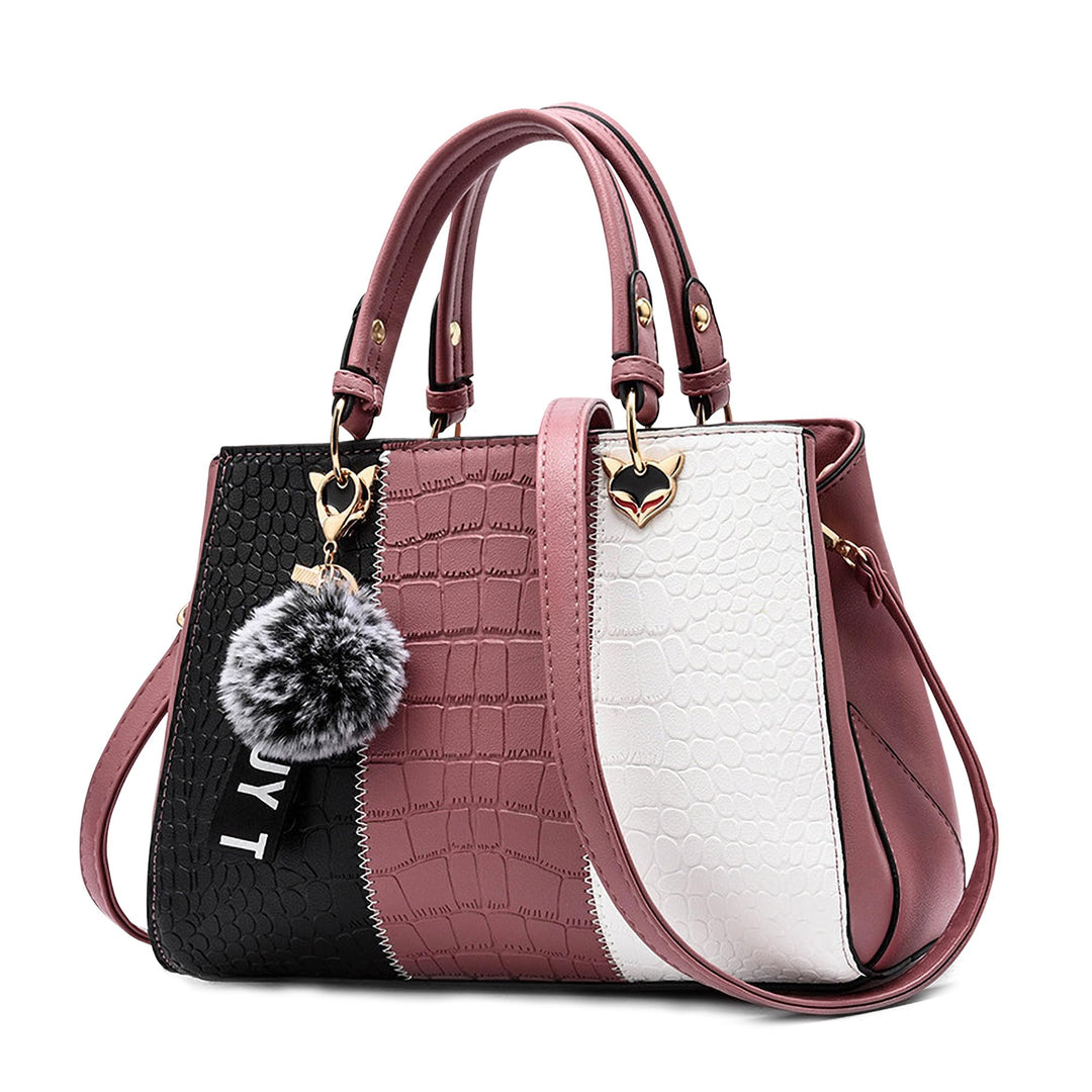 DIRRONA Damen Handtasche, PU Leder Handtasche mit Farbblock-Design und elegantem Anhänger, stilvolle