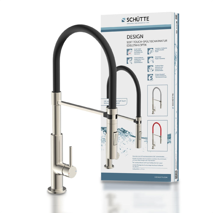 Schütte 23138 Design Spültischarmatur mit auswechselbaren Soft Touch Schlauch, 360 Grad schwenkbarer