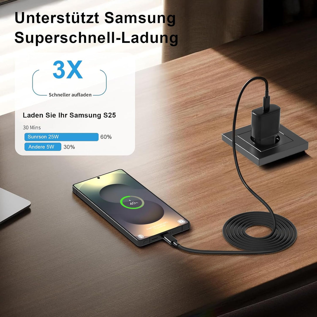 25W USB C Ladegerät Ladekabel für Samsung Galaxy S25 S24 S23 S22 S21 Ultra S20fe A56 A55 A54 A53 A52