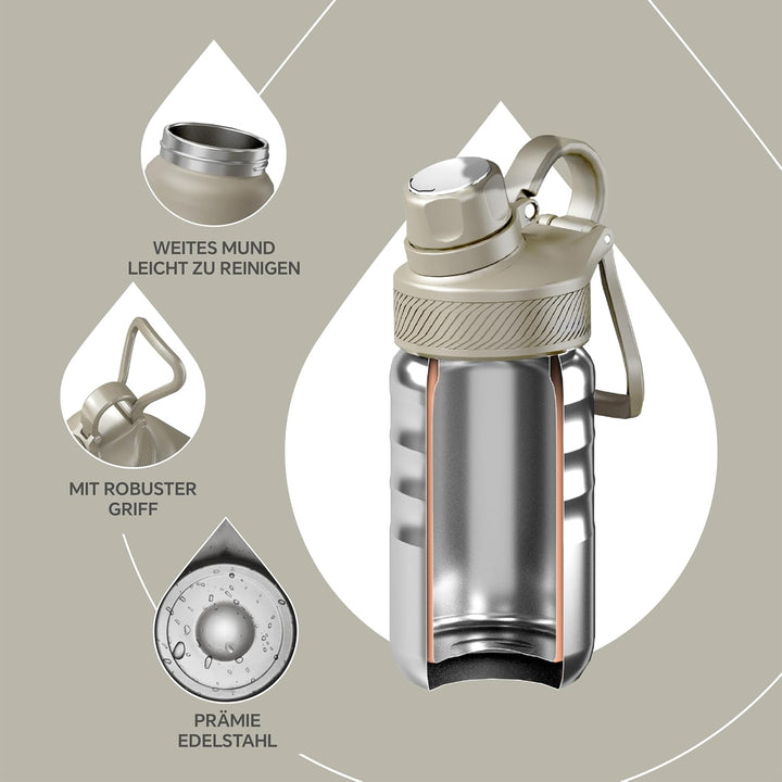 IDEUS Vakuumisolierte Wasserflasche, 12oz (360ml) Edelstahl Doppelwand Flasche Metall Sport Kantine
