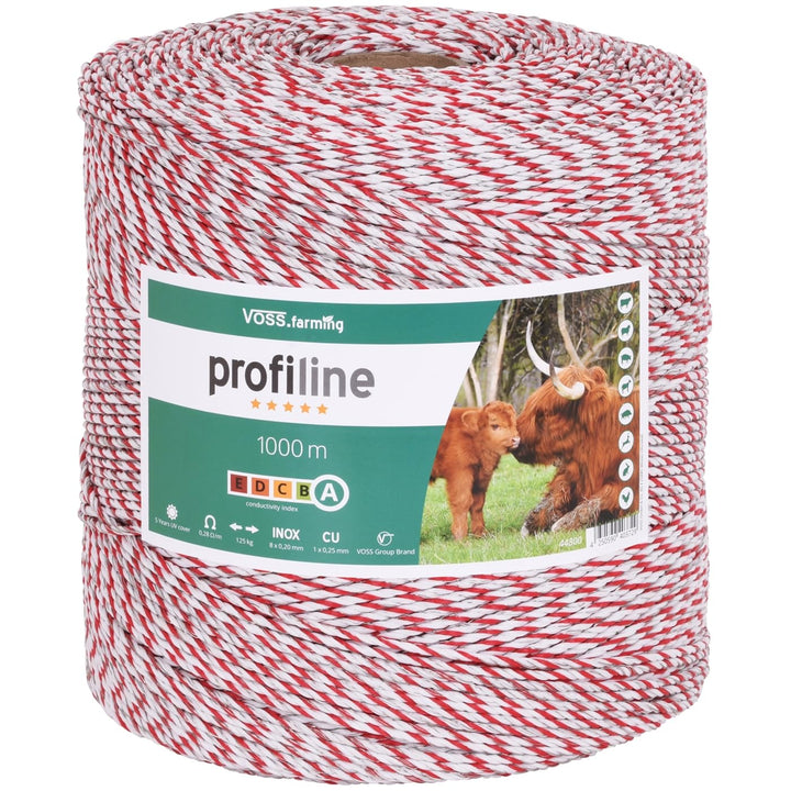 VOSS.farming Weidezaunlitze Profiline 1000m, 1x0,25 Kupfer, 8x0,2 NIRO, Weiss Rot Elektrozaun Elektr
