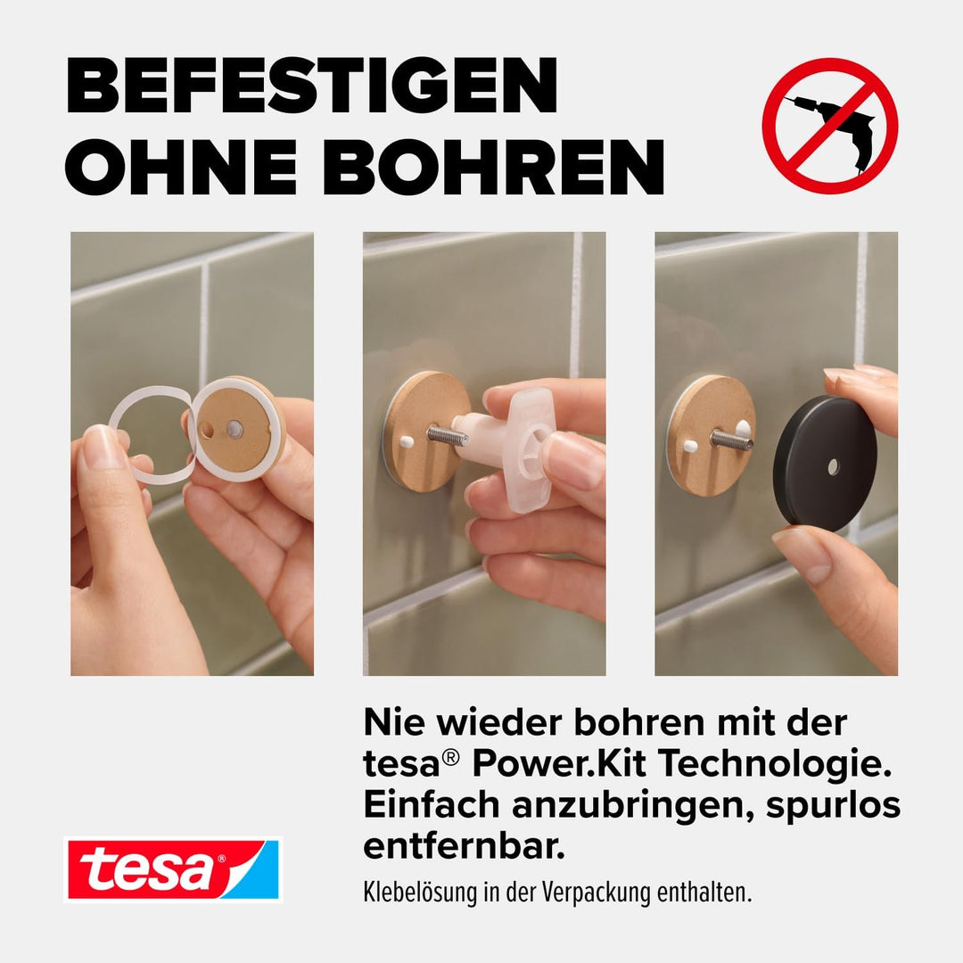 tesa ALUXX BLACK Eck-Duschablage zur Wandmontage ohne Bohren, schwarz matt - einstöckig - für Bäder