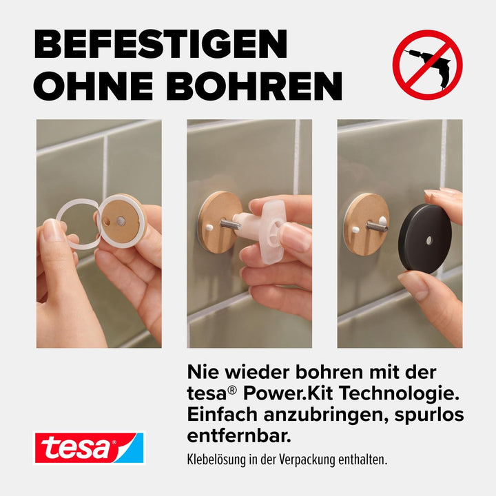tesa ALUXX BLACK Eck-Duschablage zur Wandmontage ohne Bohren, schwarz matt - einstöckig - für Bäder