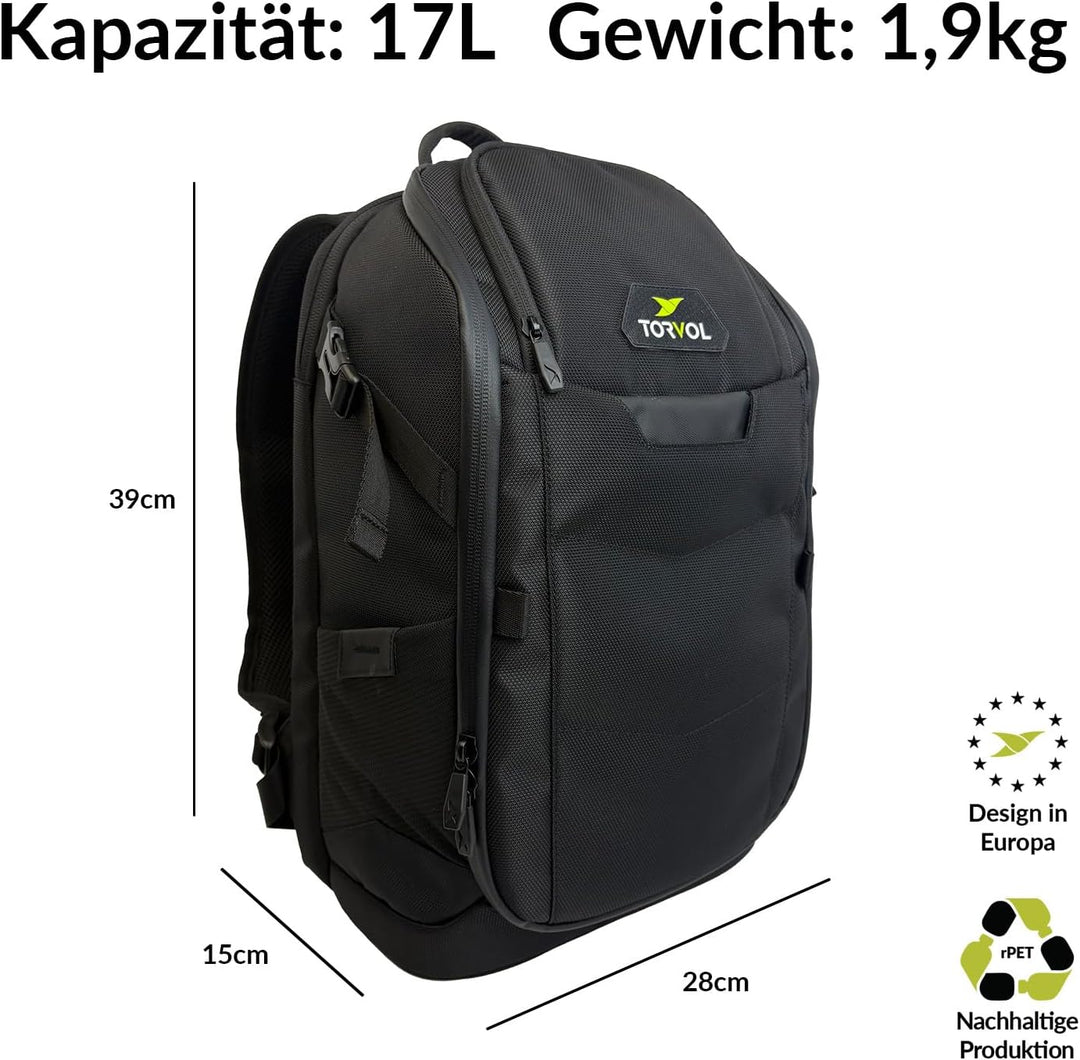 Torvol Pitstop Rucksack, kompakt, FPV, 17 l, für 2 Drohnen, Laptoptasche, modulare Trennwände, leich