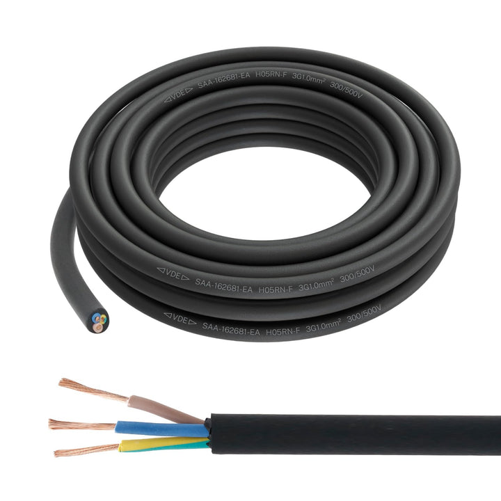 Firmerst Gummikabel 3x1mm² Stromkabel Aussenbereich 5 Meter, Wetterfest und Flexibel für Gartenbeleu