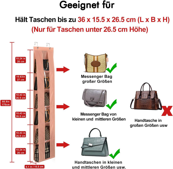 Lirex Tür Handtaschen Organizer, Platzsparende Aufbewahrung für Handtaschen und Kleidung, Inklusive