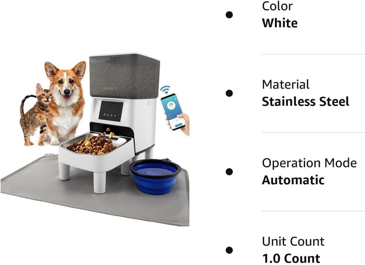 Futterautomat für Katze und Hund, WiFi Automatischer Futterspender mit Edelstahlnapf für Trockenfutt