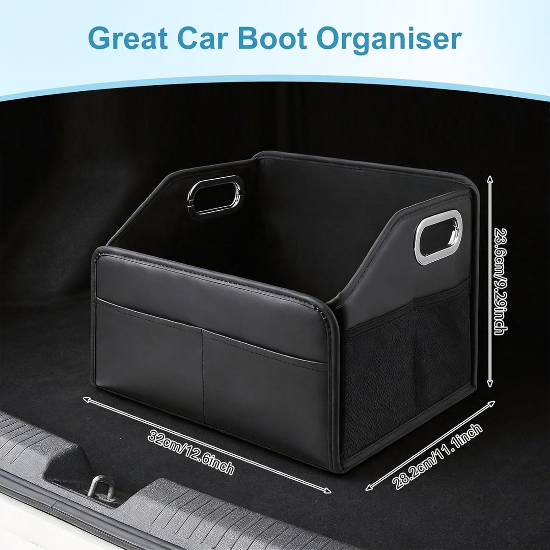 Kofferraum Organizer, Faltbar Auto Organizer mit Metallgriffen, Leder Kofferraumtasche mit Abnehmbar