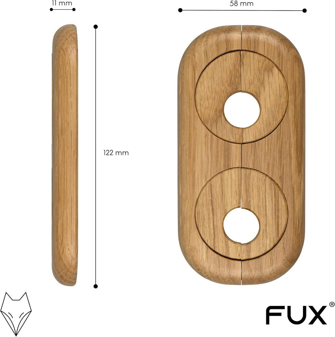 5 Stück Doppel Heizungsrohr Rosette, Rohrabstand variabel, verschiedene Echthölzer und Grössen, Rohr