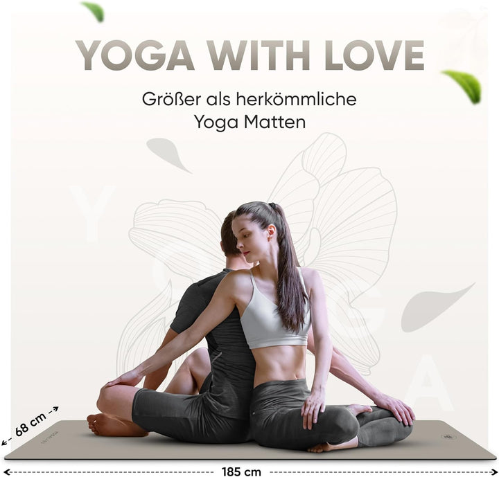 Premium Yoga-Matte STUDIO 185 x 68 x 0,4cm (extra gross) inkl. Gurt aus ECO PU & Naturkautschuk - An