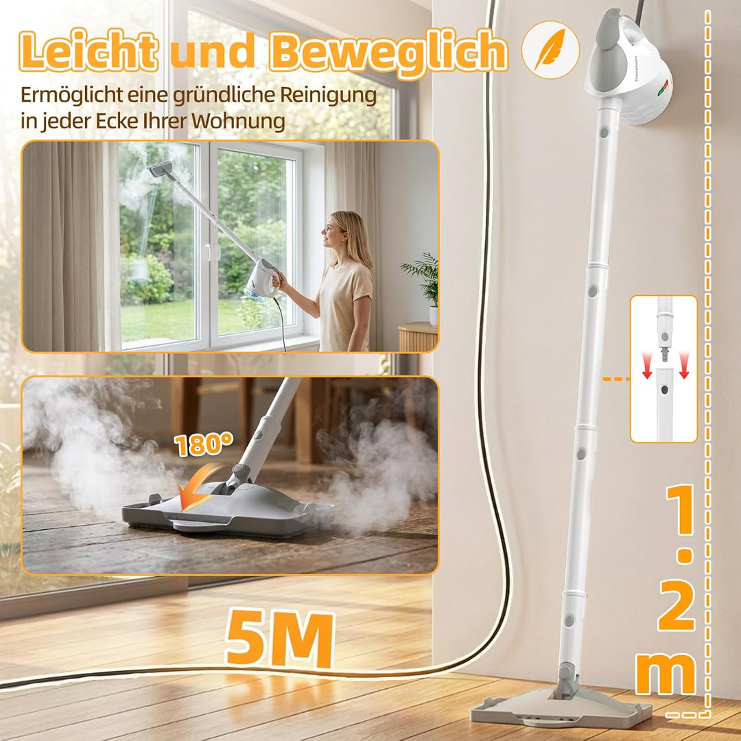 Dampfreiniger, 10-in-1 Handdampfreiniger, 15S Schnelle Aufheizung Dampfwischer, 450 ml Druck-Mehrzwe