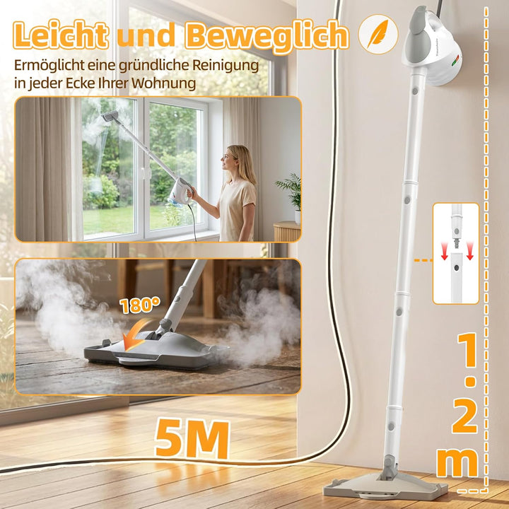 Dampfreiniger, 10-in-1 Handdampfreiniger, 15S Schnelle Aufheizung Dampfwischer, 450 ml Druck-Mehrzwe