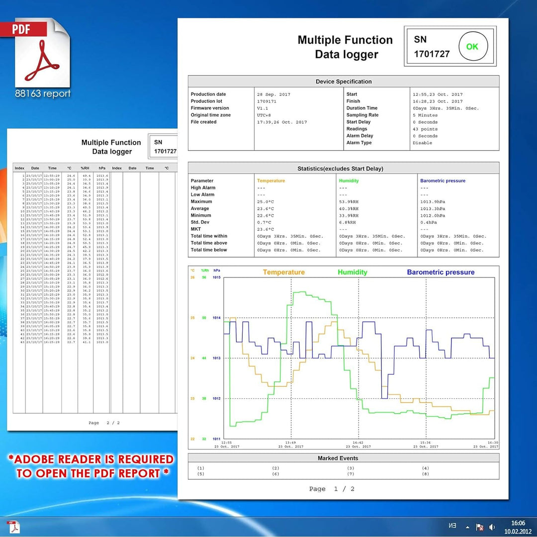 Digitale USB Datenlogger Feuchte/Temperatur/Druck Barometrische Daten Logger Messgerät, Plug & Play,