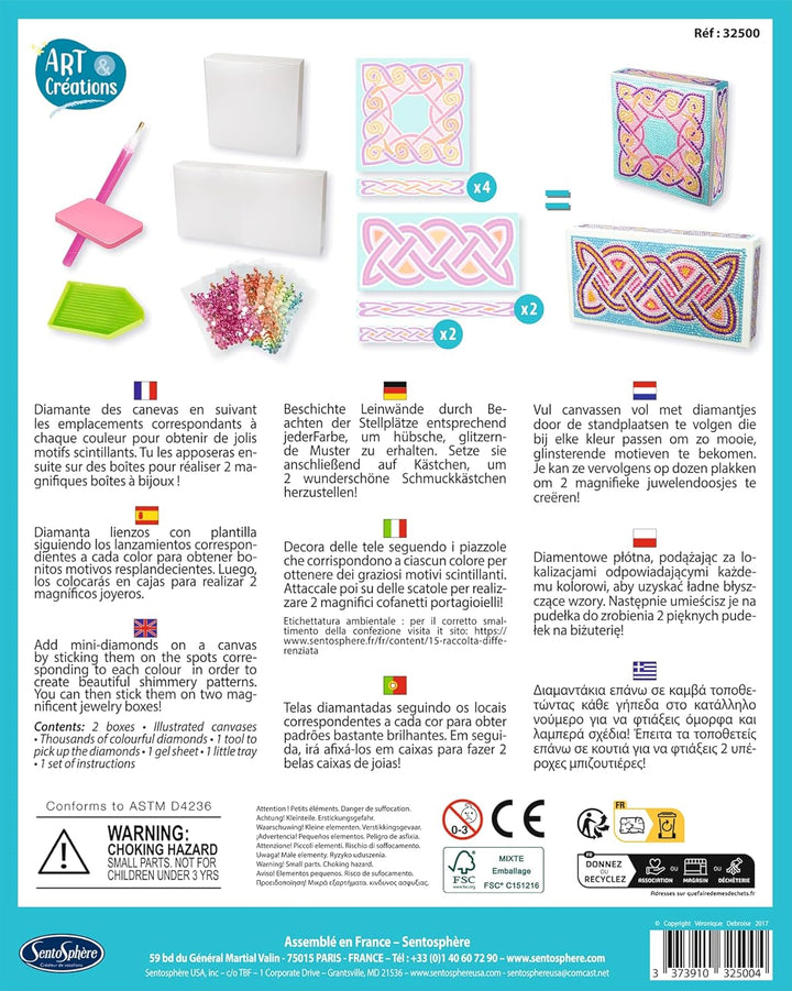 Sentosphère 3932500 Strassstein-Schatulle Muster, DIY Bastelset für Kinder und Erwachsene