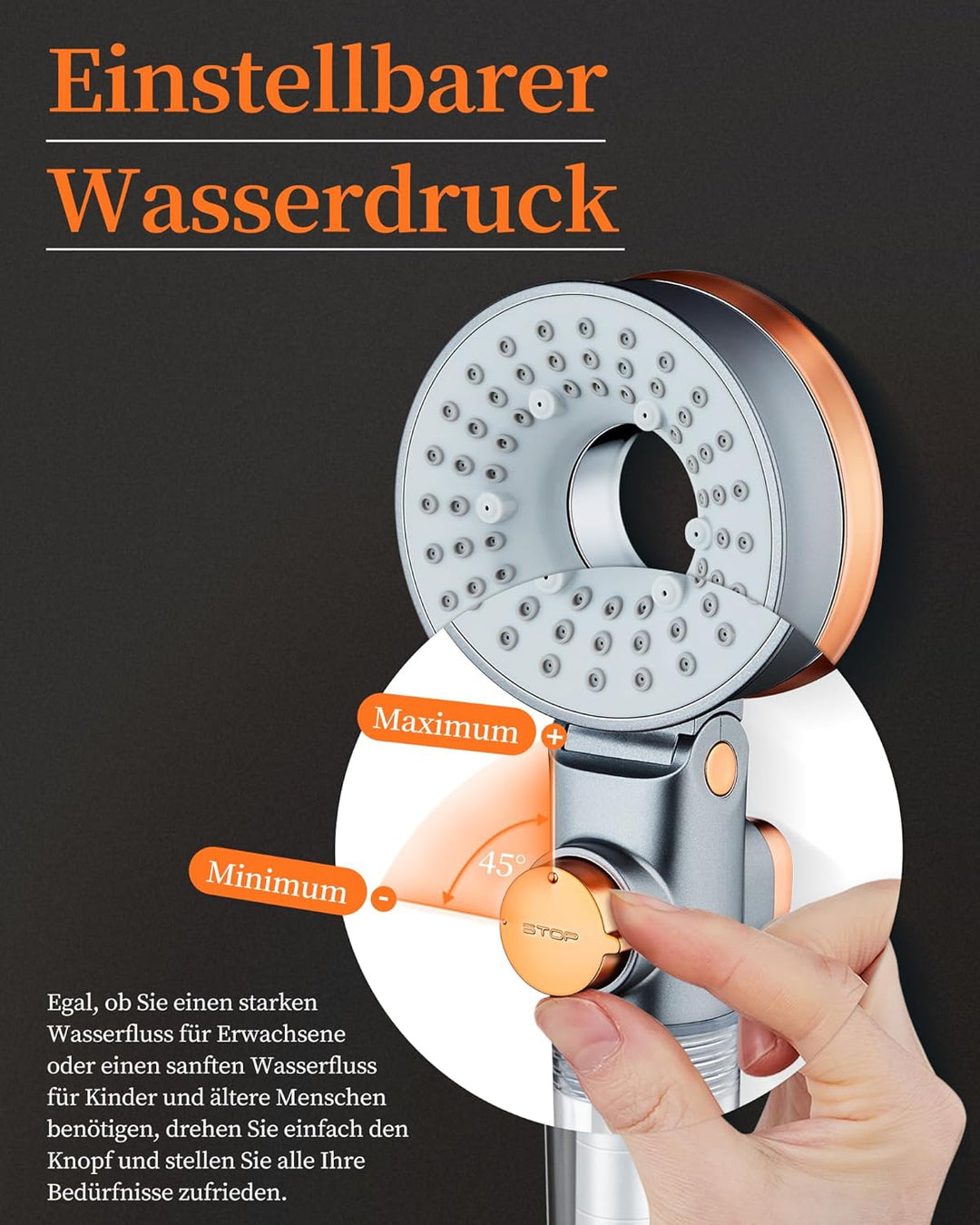 Sparduschkopf Wassersparend mit 3 Strahlarten, Druckerhöhend Handbrause mit Filter Gegen Kalk, Regen
