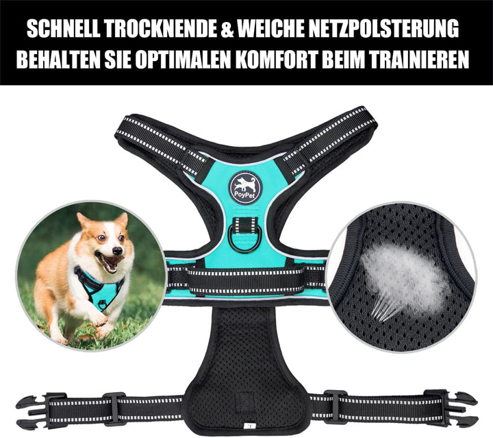 PoyPet No Pull Hundegeschirr, reflektierendes Westengeschirr mit 2 Leinenbefestigungen und einfachem