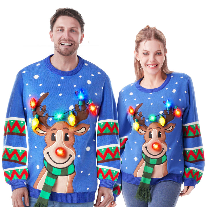 JOYIN Damen LED Beleuchtete Rentier Hässliche Weihnachtspullover Damen mit Integrierten Leuchtmittel