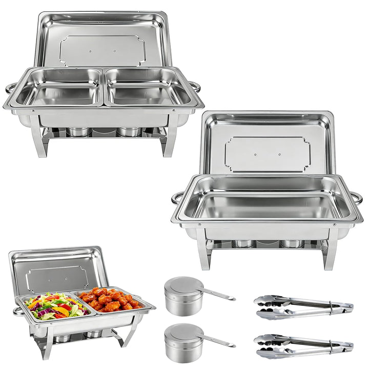 2pcs 9 Liter-Chafing Dish Buffet Set,Edelstahl BuffetwäRmer Set,Rechteckiger SpeisenwäRmer Mit Zange