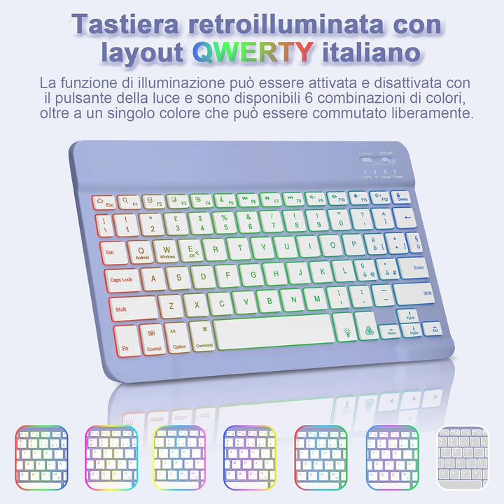 Bettdow für Samsung Galaxy Tab S9 FE+/S9+ 2023 Tastatur Hülle, Lila (Italienisch), Lila