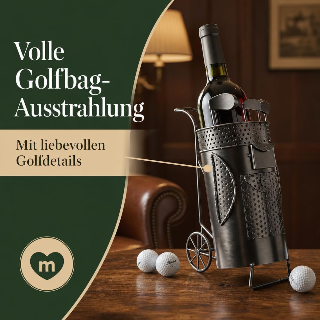 MIJOMA Weinflaschenhalter Golftasche aus Metall – Deko-Weinständer für 1 Flasche, Handarbeit, Golf M