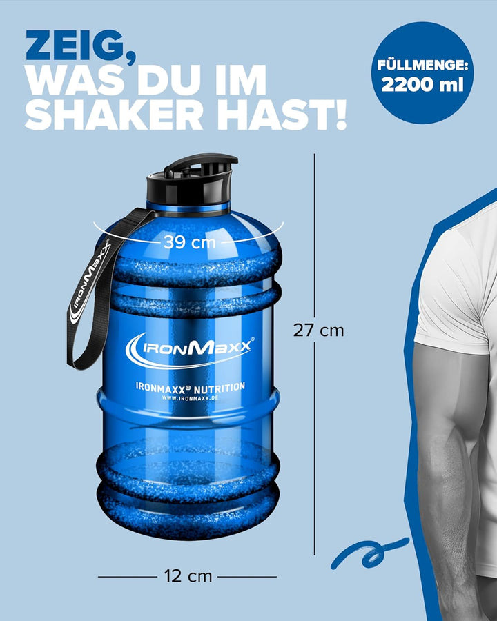 IronMaxx Water Gallon - Blau 2200ml | BPA & DEHP frei | auslaufsichere Trinkflasche mit Messskala |