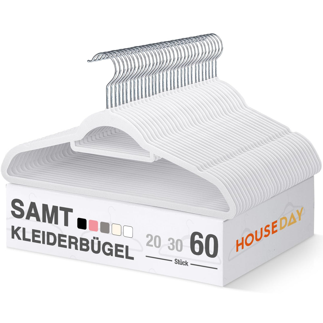 HOUSE DAY Kleiderbügel Samt 60 stück,Kleiderbügel Platzsparend Rutschfester mit Krawattenhalter,360°