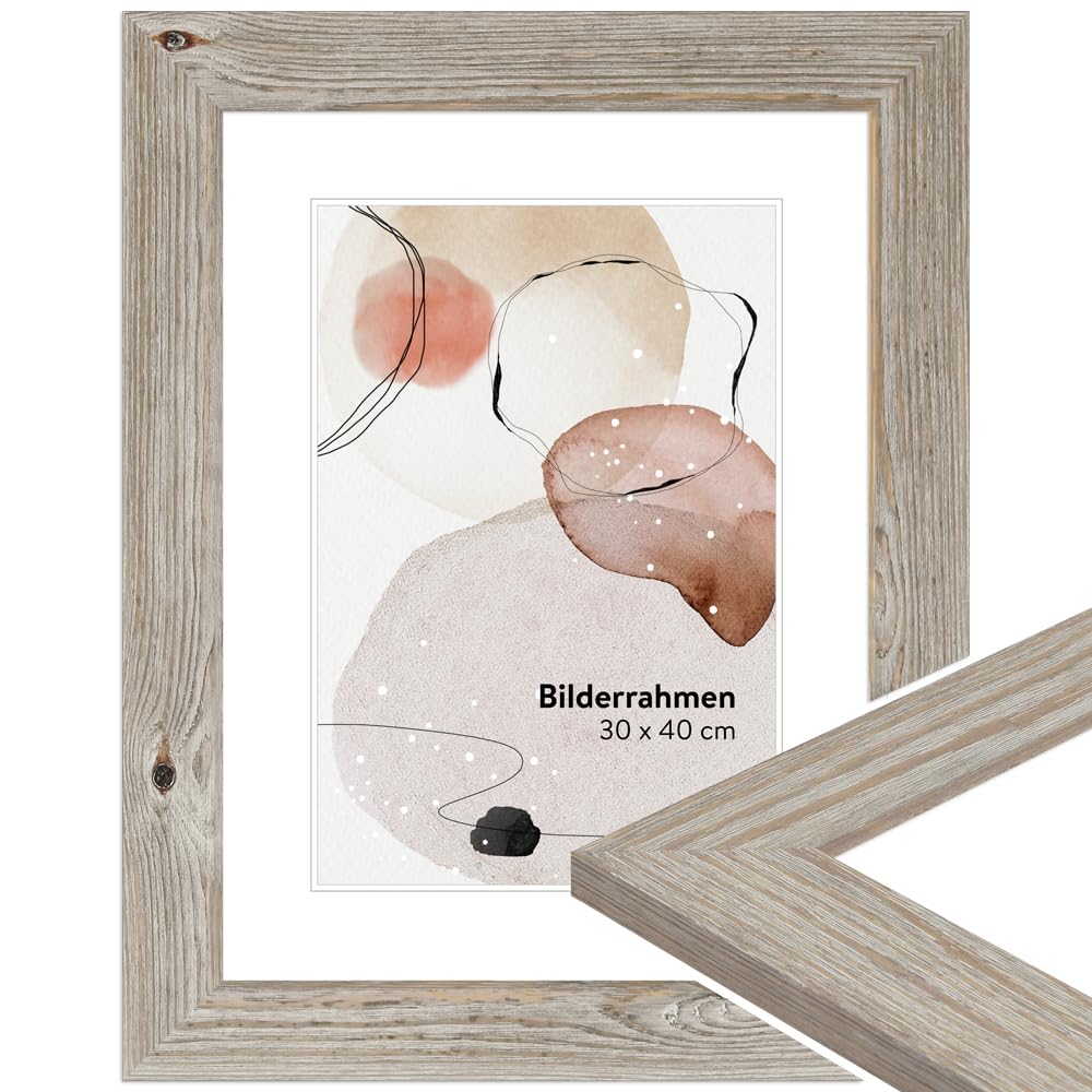 WANDStyle Bilderrahmen Eiche DIN A3 29,7x42 cm aus Holz im Landhaus-Stil zum Aufhängen, Posterrahmen