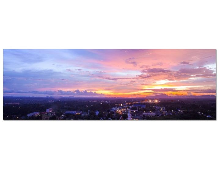 Paul Sinus Art Panoramabild auf Leinwand und Keilrahmen 150x50cm Thailand Stadt Wolkenhimmel Sonnenu
