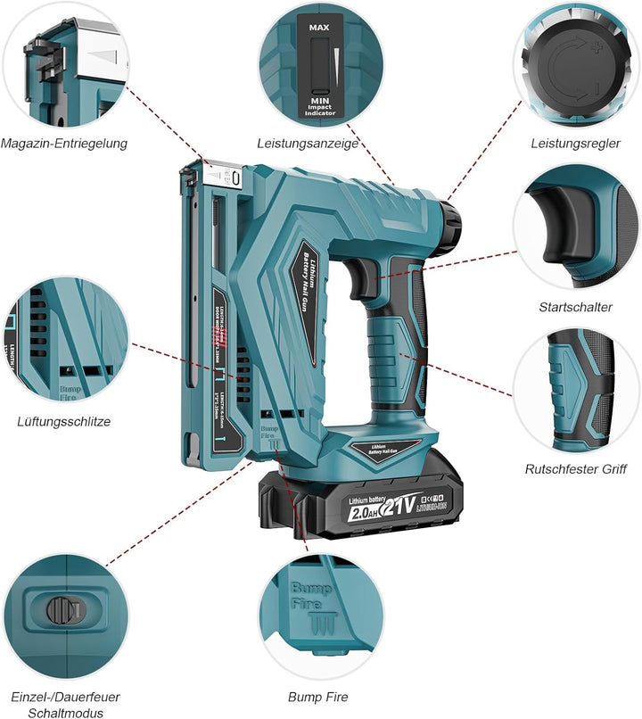 YEARTOP 2-IN-1 Akku Tacker, Elektrotacker für Bastelarbeiten/DIY/Polster | Kompatibel mit Makita 18V