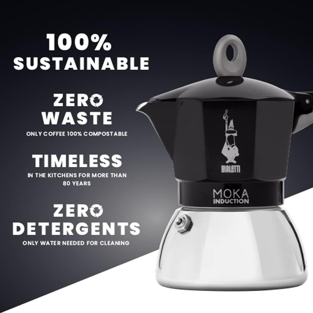 Bialetti - Moka Induction, Moka-Kanne, Geeignet für Alle Herdarten, 2 Tassen Espresso (100ml), Schwa