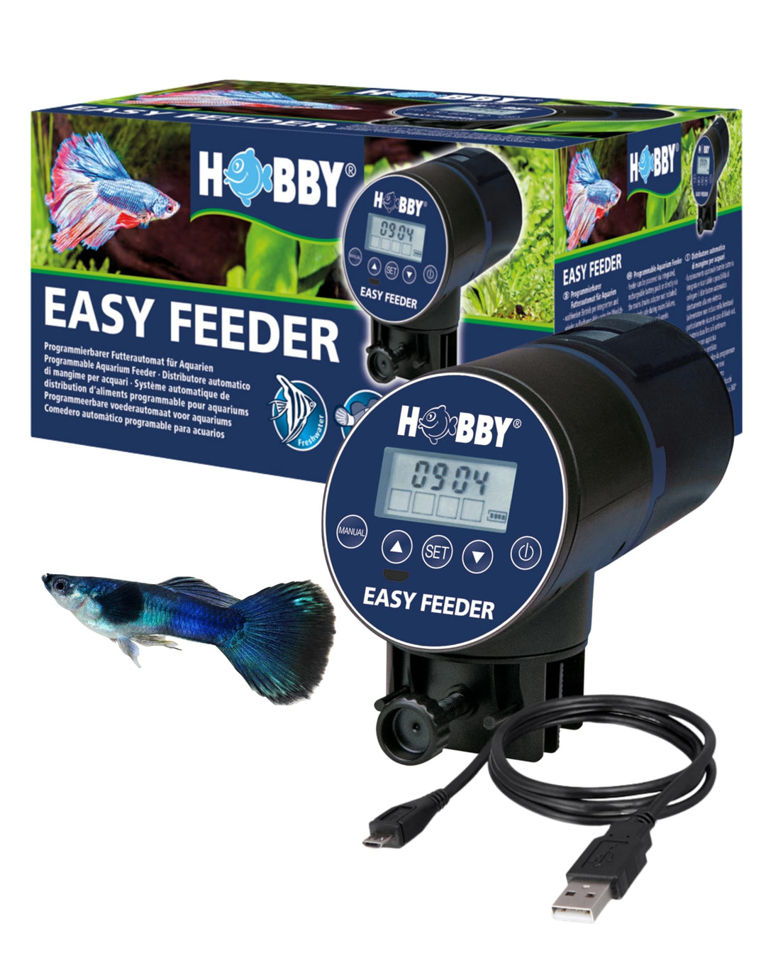 Hobby 10810 Easy Feeder, programmierbarer Futterautomat für Aquarien, blau-schwarz