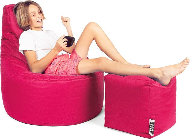 PATCH HOME Gamer Sessel inkl. Würfel Bean Bag Set Ø80cm, 30cm Sitzhöhe, 90cm Höhe + 35x35cm Würfel P